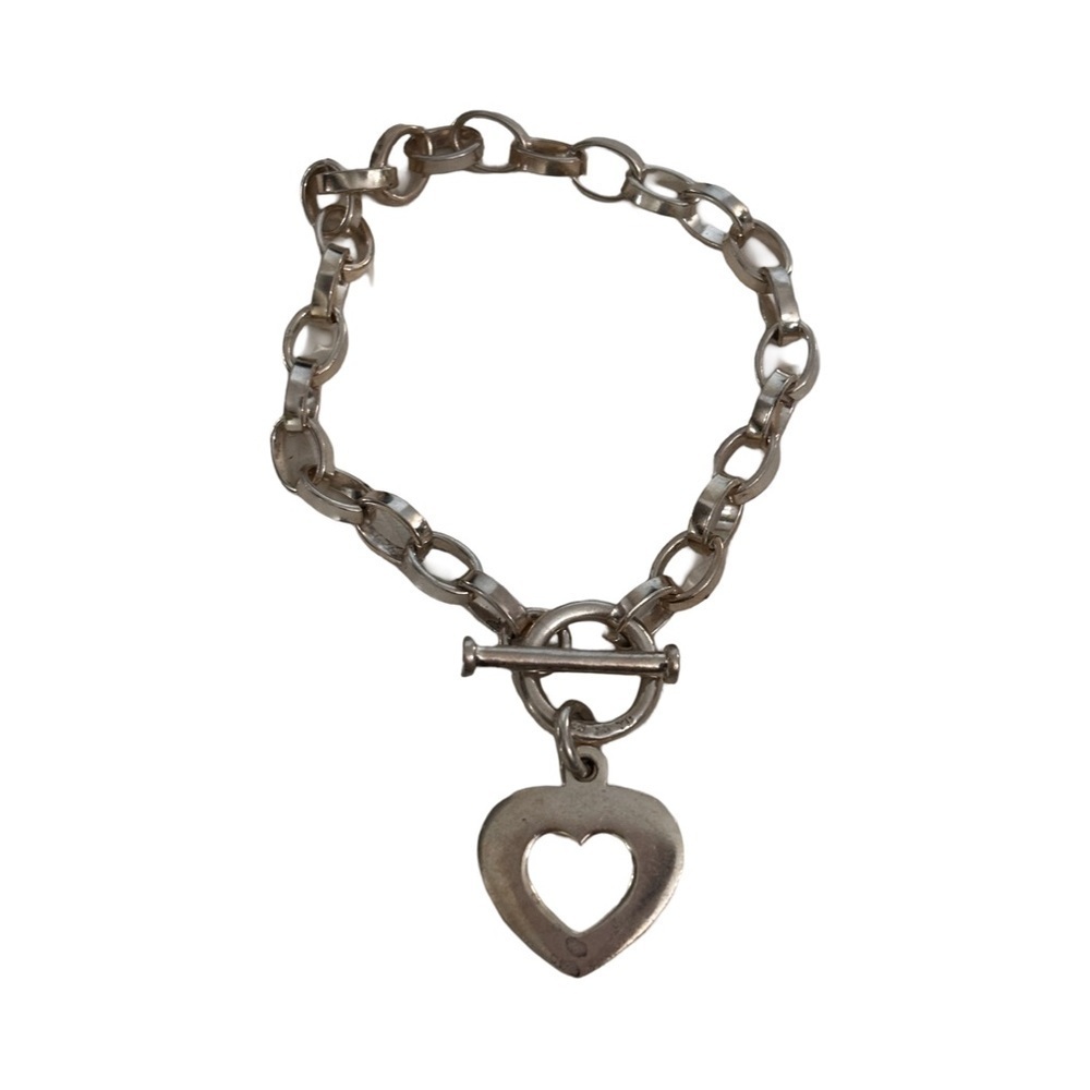 Silpada heart cut out oval chain toggle bracelet  sterling silver
